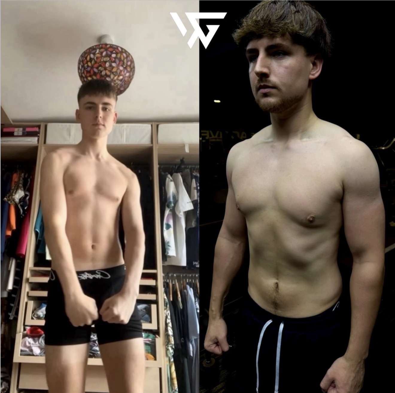 Male client transformation showing progress before and after coaching