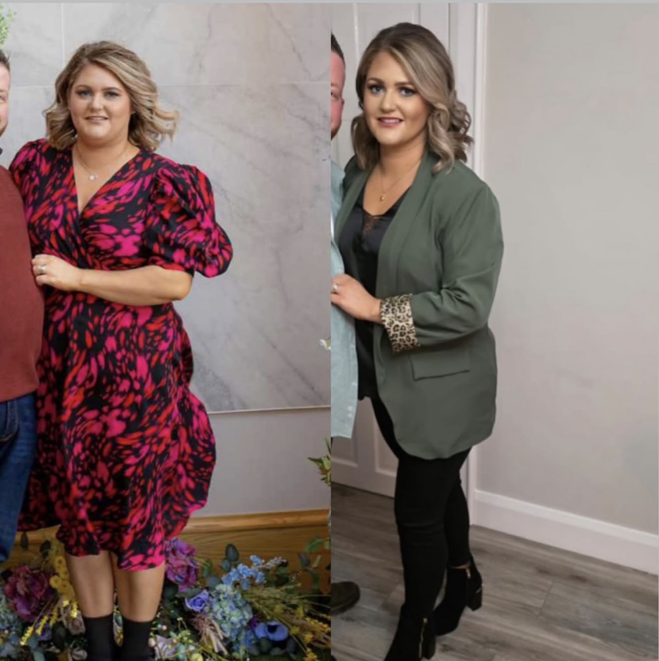 Female client transformation showing progress before and after coaching